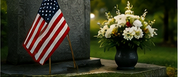 American flag and flowers placed for a special remembrance